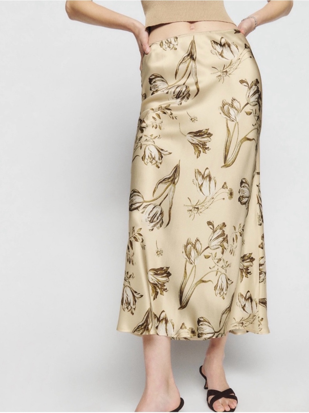 Reformation Silk Layla Skirt in Umber